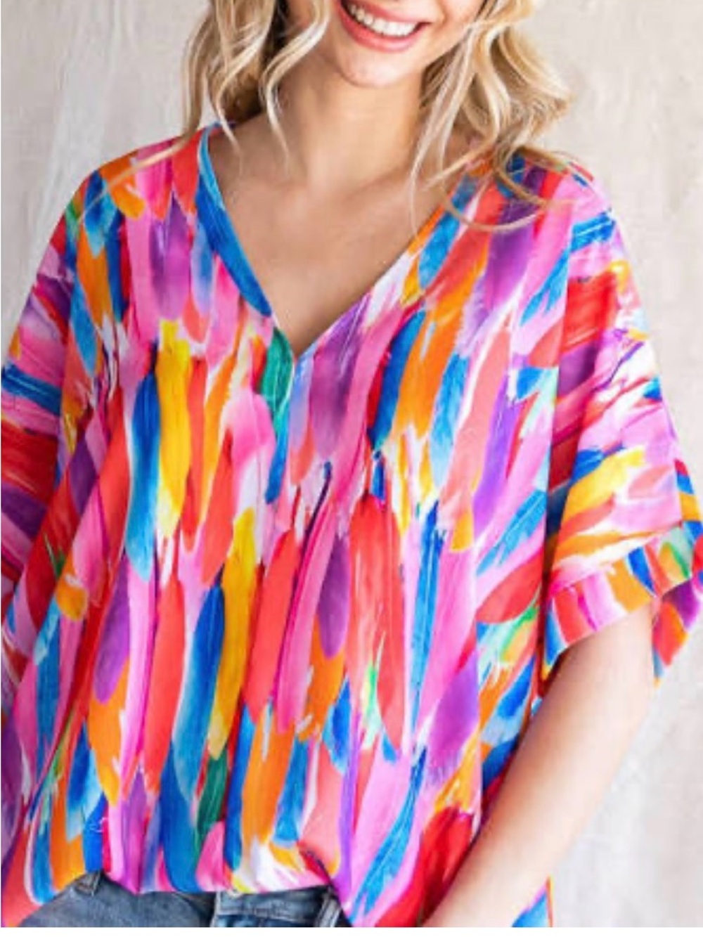 Jodifl Vibrant Multicolor V-Neck Women’s Top